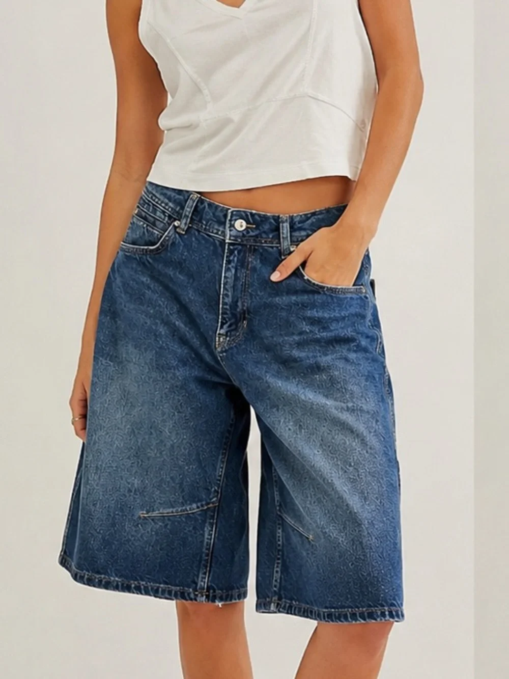 Free People We The Free Cruisin’ Wide Crop high rise Denim Shorts Size 29 - Picture 1 of 6